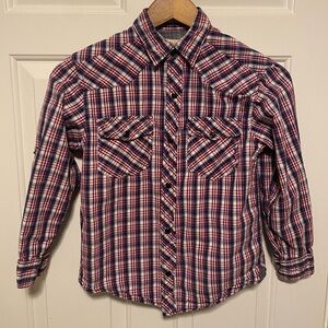 PD&C Kids Small (8) Plaid Snap Button Down Shirt - Red, White, and Blue